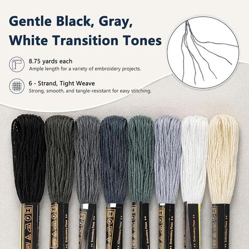 LNAUJS 8 Pack Black Gradient Embroidery Floss, 6 Strand 8.75 Yard Polyester Cotton Thread for Craft DIY in Saudi Arabia