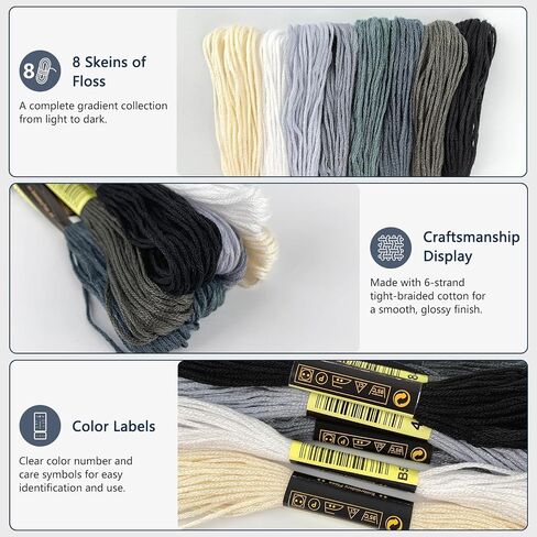 LNAUJS 8 Pack Black Gradient Embroidery Floss, 6 Strand 8.75 Yard Polyester Cotton Thread for Craft DIY in Saudi Arabia