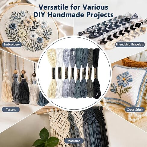 LNAUJS 8 Pack Black Gradient Embroidery Floss, 6 Strand 8.75 Yard Polyester Cotton Thread for Craft DIY in Saudi Arabia