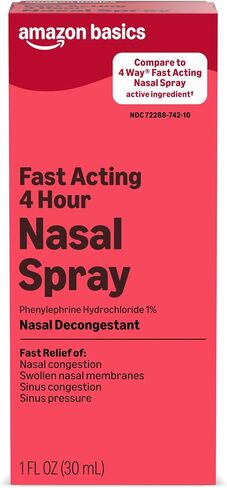 Amazon Basic Care Nasal Four بخاخ الأنف، فينيليفرين هيدروكلوريد 1 بالمائة، مزيل احتقان الأنف، 1 أونصة سائلة in Kuwait