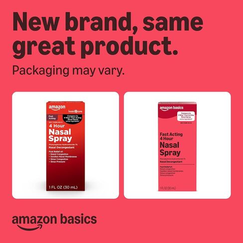 Amazon Basic Care Nasal Four بخاخ الأنف، فينيليفرين هيدروكلوريد 1 بالمائة، مزيل احتقان الأنف، 1 أونصة سائلة in Kuwait