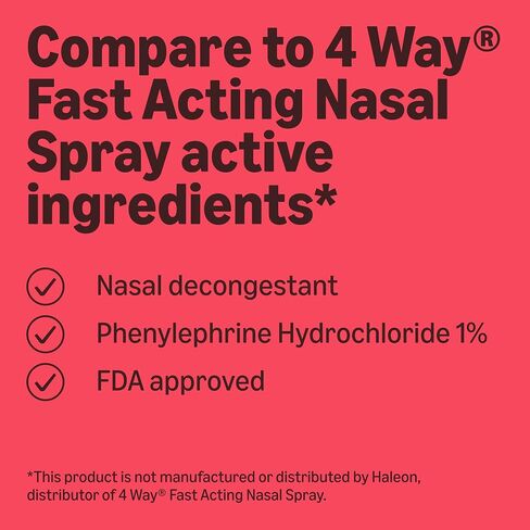 Amazon Basic Care Nasal Four بخاخ الأنف، فينيليفرين هيدروكلوريد 1 بالمائة، مزيل احتقان الأنف، 1 أونصة سائلة in Kuwait