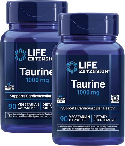 Life Extension Taurine, Pure taurine amino acid supplement, heart, liver and brain health, longevity, muscle and exercise, 1000 mg dose, Non-GMO, gluten-free, vegetarian, 90 vegetarian capsules in Saudi Arabia