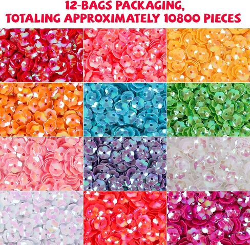 DIYASY 10800 Pcs Flower Sequins, 6 MM Bulk Round Embroidery Loose Sequins Cup Craft Sequin with Holes for Craft Sewing DIY Art Decorations in Kuwait