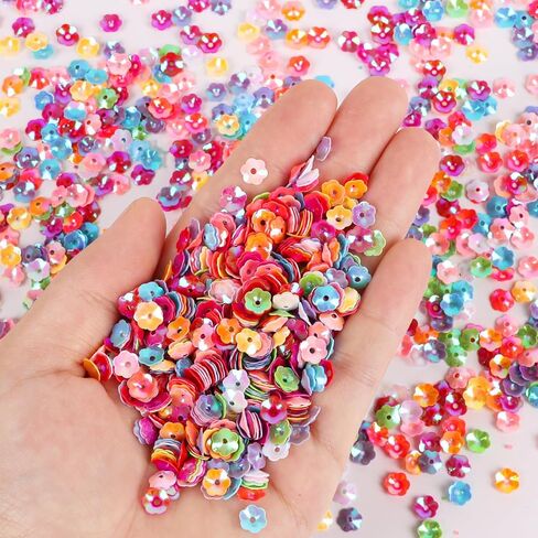DIYASY 10800 Pcs Flower Sequins, 6 MM Bulk Round Embroidery Loose Sequins Cup Craft Sequin with Holes for Craft Sewing DIY Art Decorations in Kuwait