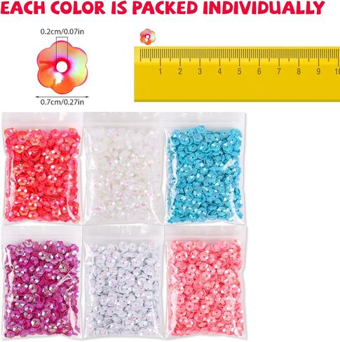 DIYASY 10800 Pcs Flower Sequins, 6 MM Bulk Round Embroidery Loose Sequins Cup Craft Sequin with Holes for Craft Sewing DIY Art Decorations in Kuwait