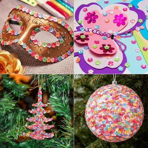 DIYASY 10800 Pcs Flower Sequins, 6 MM Bulk Round Embroidery Loose Sequins Cup Craft Sequin with Holes for Craft Sewing DIY Art Decorations in Kuwait