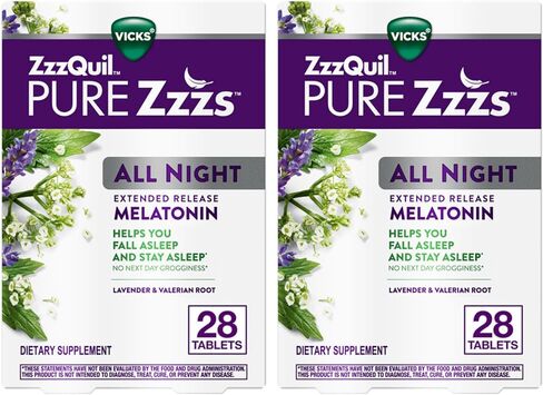 ZzzQuil PURE Zzzs طوال الليل، إصدار ممتد، أقراص الميلاتونين للمساعدة على النوم، تساعدك على البقاء نائمًا لفترة أطول، للبالغين، 2 مجم لكل قرص، 28 قطعة (عبوة من قطعتين) in Saudi Arabia