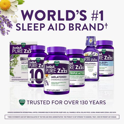 ZzzQuil PURE Zzzs طوال الليل، إصدار ممتد، أقراص الميلاتونين للمساعدة على النوم، تساعدك على البقاء نائمًا لفترة أطول، للبالغين، 2 مجم لكل قرص، 28 قطعة (عبوة من قطعتين) in Saudi Arabia