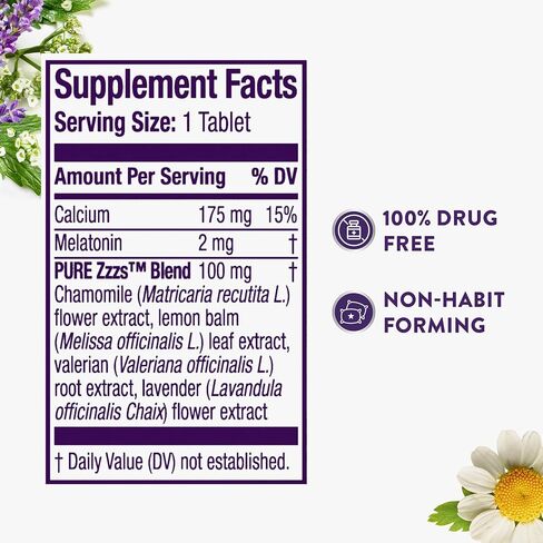 ZzzQuil PURE Zzzs طوال الليل، إصدار ممتد، أقراص الميلاتونين للمساعدة على النوم، تساعدك على البقاء نائمًا لفترة أطول، للبالغين، 2 مجم لكل قرص، 28 قطعة (عبوة من قطعتين) in Saudi Arabia