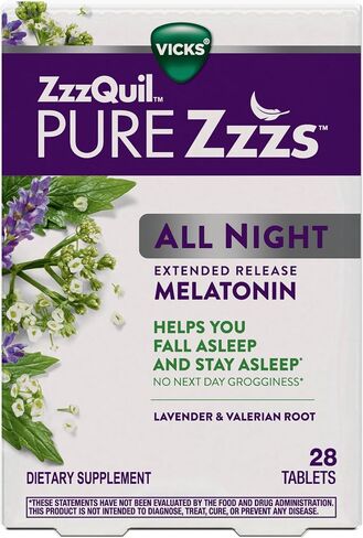 ZzzQuil PURE Zzzs طوال الليل، إصدار ممتد، أقراص الميلاتونين للمساعدة على النوم، تساعدك على البقاء نائمًا لفترة أطول، للبالغين، 2 مجم لكل قرص، 28 قطعة (عبوة من قطعتين) in Saudi Arabia
