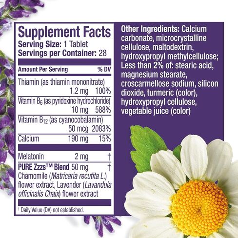 ZzzQuil PURE Zzzs طوال الليل، إصدار ممتد، أقراص الميلاتونين للمساعدة على النوم، تساعدك على البقاء نائمًا لفترة أطول، للبالغين، 2 مجم لكل قرص، 28 قطعة (عبوة من قطعتين) in Saudi Arabia