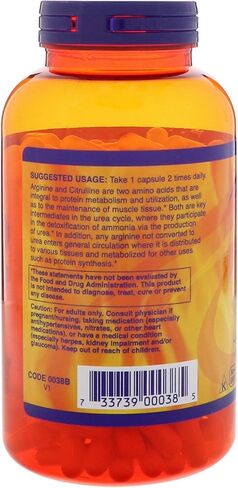 NOW Sports Nutrition, Arginine & Citrulline 500 mg/ 250 mg, Amino Acids, 240 Veg Capsules in Kuwait