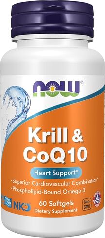 NOW Supplements, Krill & CoQ10, Phospholipid-Bound Omega-3, Heart Support*, 60 Softgels in Kuwait