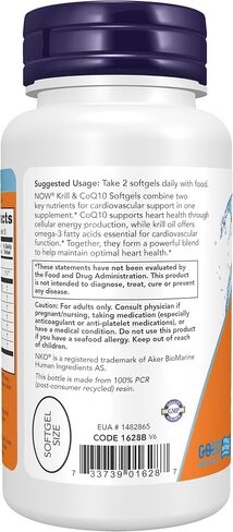 NOW Supplements, Krill & CoQ10, Phospholipid-Bound Omega-3, Heart Support*, 60 Softgels in Kuwait