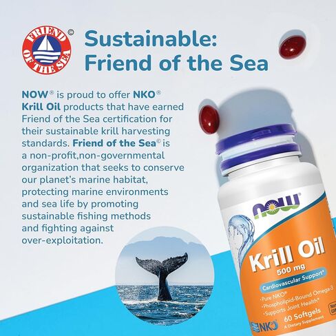 NOW Supplements, Krill & CoQ10, Phospholipid-Bound Omega-3, Heart Support*, 60 Softgels in Kuwait