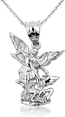 .925 Sterling Silver 7/8" Christian Saint Michael The Archangel Defeating Satan Guardian Charm Pendant Necklace - Choice of Chain Length in Kuwait