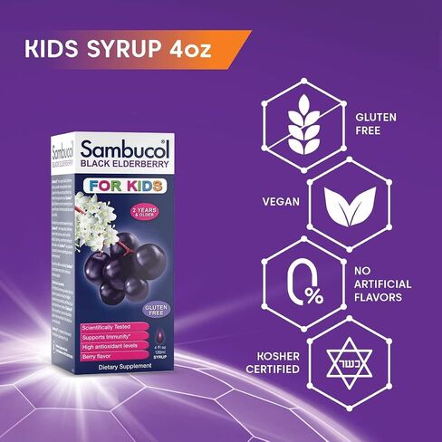 Sambucol Black Elderberry Syrup for Kids - Elderberry Extract Kids, Kids Elderberry Syrup, Black Elderberry for Kids, Kids Immune Support - 4 Fl Oz in Kuwait