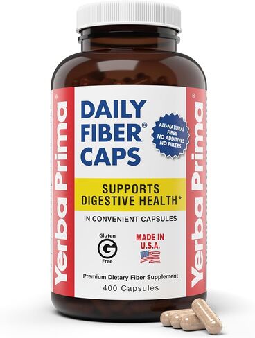 Yerba Prima Daily Fiber Caps Formula, 400 Capsules - Both Soluble and Insoluble - with Psyllium Seed Husks, Acacia Gum, Apple Fiber and More - Dietary Supplement in Kuwait