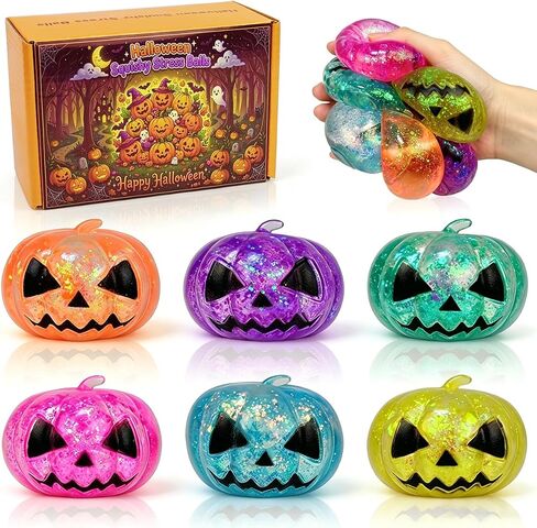 Pinkiwine 6 Pack Halloween Pumpkin Squishy Stress Balls Toys for Kids Halloween Party Favors Halloween Treat Bags Gifts Stress Relief in Kuwait