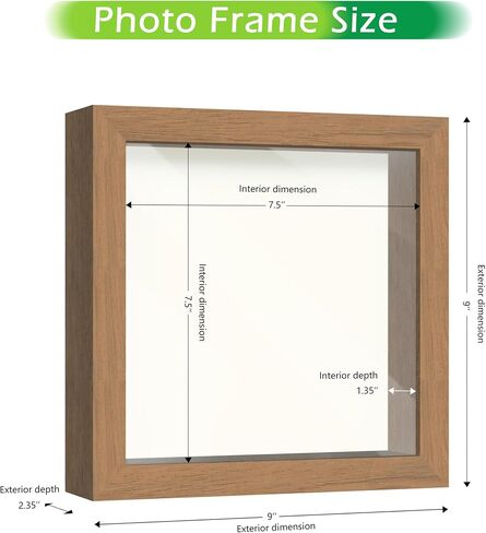 FrameWorks 8" x 8" Golden Oak Wooden Shadow Box Frame – Display Case with Soft Felt Back, Memory Box with Tempered Glass, Display Box with Elegant White Ball Push Pins, Wooden Flower Box in Kuwait