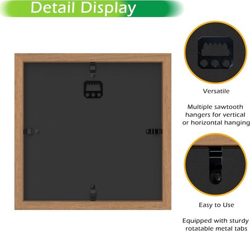 FrameWorks 8" x 8" Golden Oak Wooden Shadow Box Frame – Display Case with Soft Felt Back, Memory Box with Tempered Glass, Display Box with Elegant White Ball Push Pins, Wooden Flower Box in Kuwait