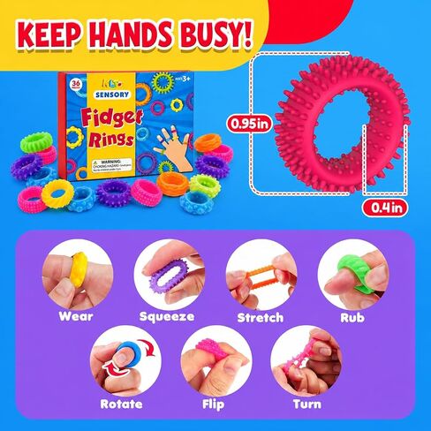 Fidget Toys Sensory Rings for Kids: Quiet Textured Ring 18 Pack - Sensory Toys for Kids with Autism - Calming Corner Bulk Fidgets for Classroom Prize - Party Favors Goodie Bag Fillers in Saudi Arabia