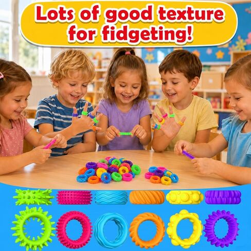 Fidget Toys Sensory Rings for Kids: Quiet Textured Ring 18 Pack - Sensory Toys for Kids with Autism - Calming Corner Bulk Fidgets for Classroom Prize - Party Favors Goodie Bag Fillers in Saudi Arabia