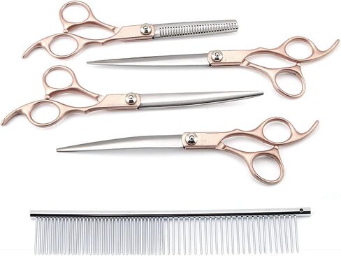7 Inch Pet Grooming Scissors Set 4PCS Gold Handle Stainless Steel Shear with Comb and PU Leather Bag for Long Hair Cats Dogs in Kuwait