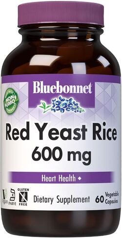 Bluebonnet Nutrition Red Yeast Rice 600 mg, Non-GMO, Vegan, Kosher Certified, Gluten-Free, Soy-Free, Dairy-Free, 60 Vegetable Capsules, 60 Servings in Kuwait