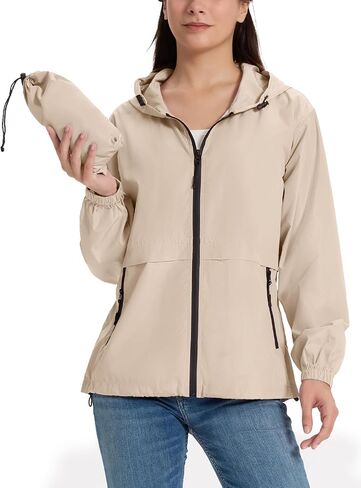 SaphiRose Lightweight Rain Jacket Women Waterproof Raincoat Packable Hooded Windbreaker in Saudi Arabia