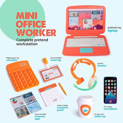 Born Toys 9-piece Office Pretend Play Set for Kids, Toddler Laptop Toy Gift in Kuwait