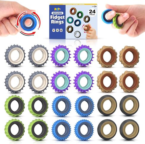 Fidget Toys Adults Sensory Rings: 12 Pack Texture Spinner Rings - Stress Relief Sensory Toys for Kids ADHD - Quiet Desk Fidgets for Classroom Stress Office for Teens Boys in Saudi Arabia