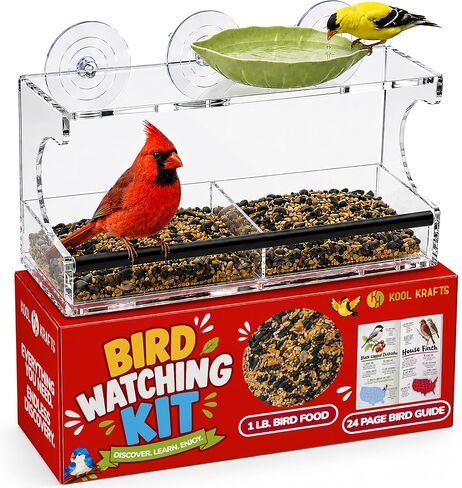 Kool Krafts Window Bird Feeder Kit for Kids & Families – Includes 1 lb USA Made Bird Food, 24-Page Educational Bird Guide Booklet, Removable Tray & Water Cup in Kuwait