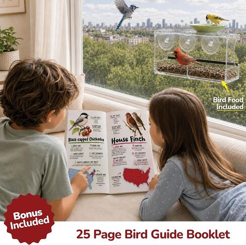 Kool Krafts Window Bird Feeder Kit for Kids & Families – Includes 1 lb USA Made Bird Food, 24-Page Educational Bird Guide Booklet, Removable Tray & Water Cup in Kuwait
