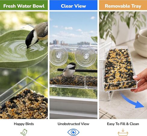 Kool Krafts Window Bird Feeder Kit for Kids & Families – Includes 1 lb USA Made Bird Food, 24-Page Educational Bird Guide Booklet, Removable Tray & Water Cup in Kuwait