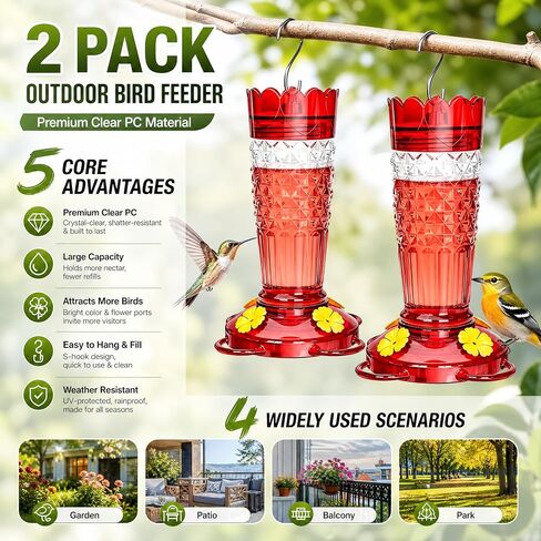 Antonki 2 Pack Plastic Hummingbird Feeders for Outdoor Hanging in Kuwait