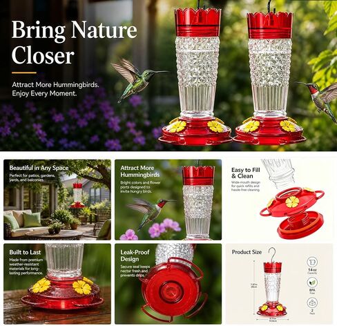 Antonki 2 Pack Plastic Hummingbird Feeders for Outdoor Hanging in Kuwait