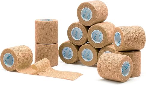 غلاف ضمادات متماسكة ذاتية الالتصاق من OK TAPE - 12 عبوة، 2 × 5 ياردات، غلاف ضمادة ذاتية اللصق غير منسوج للإبهام والإصبع والمعصم والكاحل وشريط ضمادات لف الطبيب البيطري (ألوان مختلطة) in Kuwait