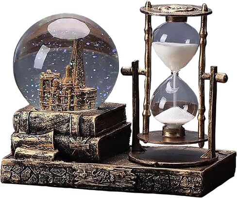 LED Music Crystal Snow Globe with Hourglass Vintage Paris Eiffel Tower Home Decoration for Living Room Bedroom Book Shelf TV Cabinet Desktop Decor Table Centerpieces Ornaments (A - Brass) in Kuwait