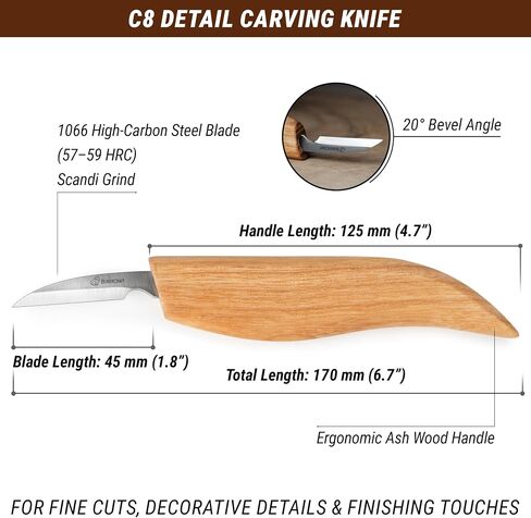 BeaverCraft Wood Chip Carving Knife C8 1.8" Sloyd Whittling Knife for Detail - Wood Carving Tools for Beginners and Kids in Saudi Arabia