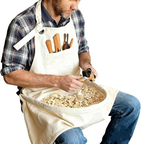 Woodcarving Apron-Work Apron with Brown Leather Chest Patches, Tool Pocket in Saudi Arabia