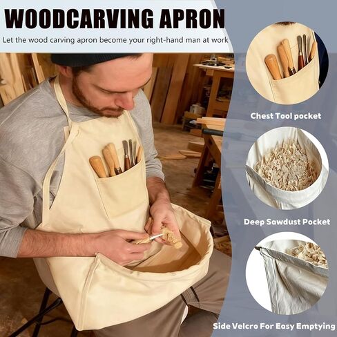 Woodcarving Apron-Work Apron with Brown Leather Chest Patches, Tool Pocket in Saudi Arabia