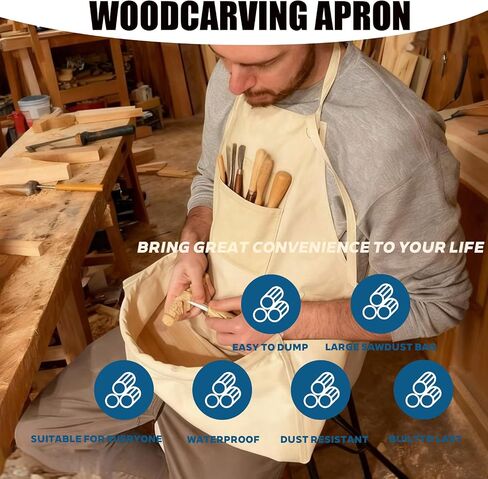 Woodcarving Apron-Work Apron with Brown Leather Chest Patches, Tool Pocket in Saudi Arabia