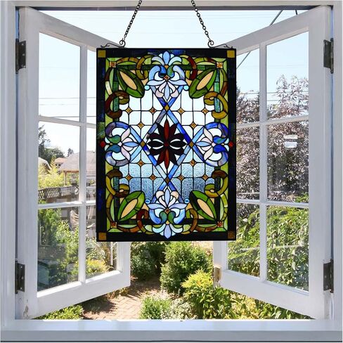 لوحة نافذة من الزجاج الملون من Fine Art Lighting JP92N، مقاس 20 × 29 بوصة، أزرق in Kuwait