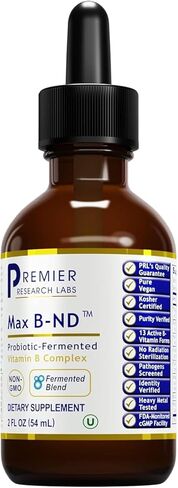 Premier Research Labs Max B-ND - مركب فيتامين ب المخمر بروبيوتيك - يدعم الكبد والدماغ والطاقة والجهاز المناعي - نباتي، كوشير - 2 أونصة سائلة (21 حصة) in Kuwait