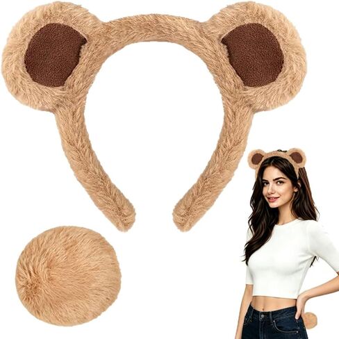 Bear Ears Headband and Tail Set Chipmunk Ears Halloween Party Accessories in Saudi Arabia