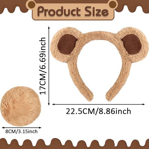 Bear Ears Headband and Tail Set Chipmunk Ears Halloween Party Accessories in Saudi Arabia