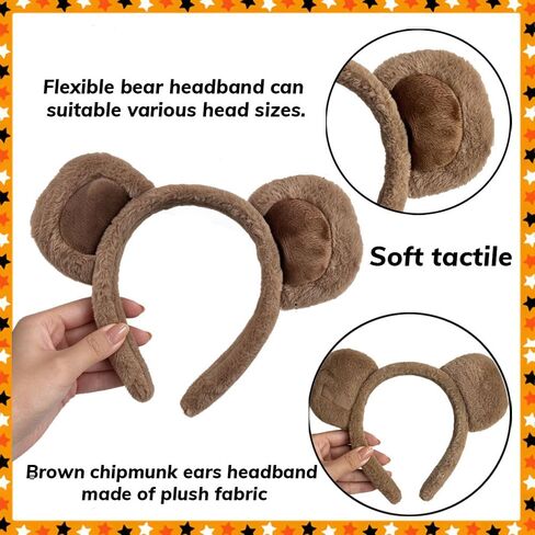 Bear Ears Headband and Tail Set Chipmunk Ears Halloween Party Accessories in Saudi Arabia