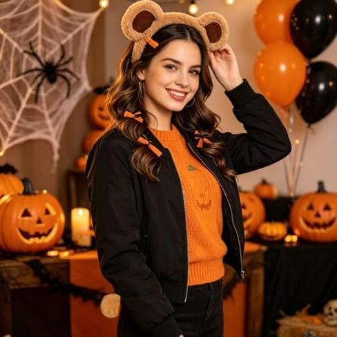 Bear Ears Headband and Tail Set Chipmunk Ears Halloween Party Accessories in Saudi Arabia